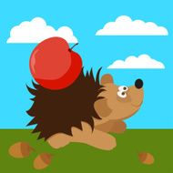 cute hedgehog with apple Funny bright cartoon illustration for design N2