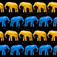 Elephant seamless pattern background isolated on black Abstract polygonal illustration