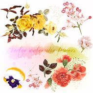 Set of floral designs in watercolor style with flowers