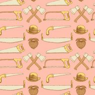 Sketch saws ax hat and beard in vintage style