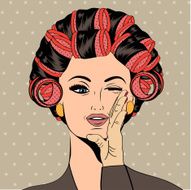 Woman with curlers in their hair N6