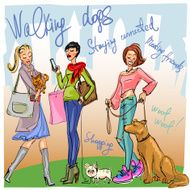 Pretty fashionable women with dogs