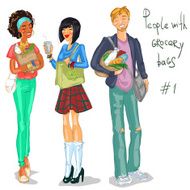Young people with grocery bags N2