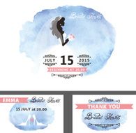 Bridal shower template set Bride watercolor cyan stain