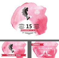 Bridal shower template set Bride watercolor pink stain