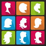 Girl face silhouette Profiles Hair style Icons set