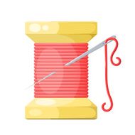 Spool of thread and needle red with highlights shadows