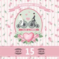 Wedding invitation Bride groom watercolor roses retro bike