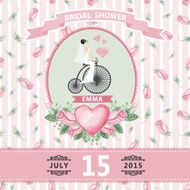 Wedding invitation Bride watercolor roses retro bike