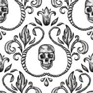 Vintage seamless ornament with skull