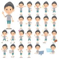 Set of various poses Border T-shirt shorts knit cap man