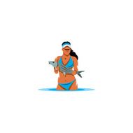 Woman holding a fish sign Vector Illustration