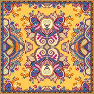 Traditional yellow ornamental floral paisley bandanna N2