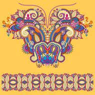 Neckline yellow ornate floral paisley embroidery fashion design