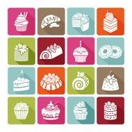 Flat dessert icons of cakes for bakeries and restaurants cafes