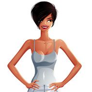 Vector drawing of young pretty lady with fashionable haircut