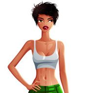 Bright drawing of gorgeous casual brunette sexy lady isolated
