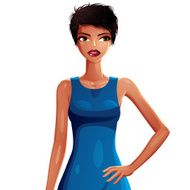 Bright drawing of gorgeous brunette sexy mulatto lady isolated