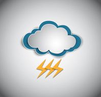 Cloud and thunder storm icon on blue background