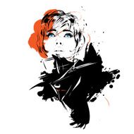 Fashion girl in sketch-style N58