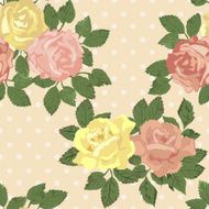 Pattern with pink and yellow roses in vintage style