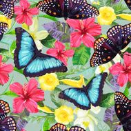 Tropical flowers and exotic butterflies N3