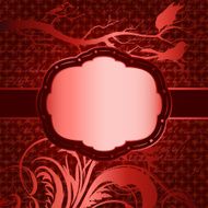 Red luxury background with tree branch and birds silhouettes