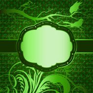 Green luxury background with tree branch and birds silhouettes