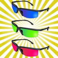 Three colored glasses on retro ray background vector illustration N2