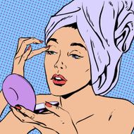 Woman morning after a shower do makeup style art pop