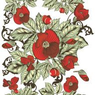 Floral seamless wallpaper pattern with red flowers