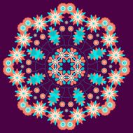Summer floral round ornament on a violet background