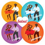 Salsa party or dance school poster with dancing cuban couple