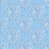 Blue Seamless Background with 3d Floral Pattern