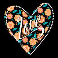 Postcard with heart on dark floral pattern Wedding card Sign
