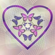 Romantic motif with butterflies in heart on halftone background