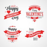 Happy Valentines Day Lettering Card Typographic With Ornaments Hearts Ribbon