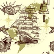 Antique pattern with ship shells and map tripping theme