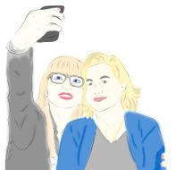 Two friends taking Selfie Photo on Smart Phone