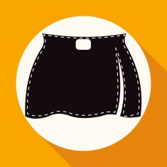 skirt icon on white circle with a long shadow N2
