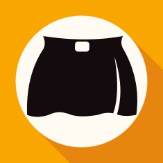 skirt icon on white circle with a long shadow N3