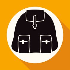 backpack icon on white circle with a long shadow