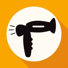 Hair Dryer on white circle with a long shadow