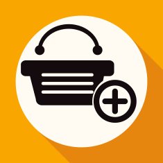 Shopping bags on white circle with a long shadow