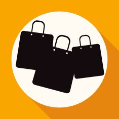 Shopping bags on white circle with a long shadow N3