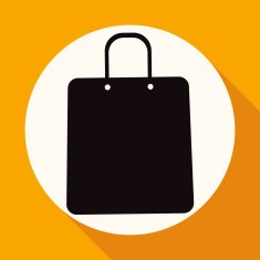 Shopping bags on white circle with a long shadow N5