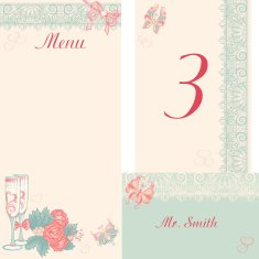 Design in the retro-style menu table number banquet cards for