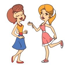 Two standing retro vector girls