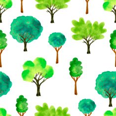 Cute watercolor trees Spring seamless pattern Vector illustration