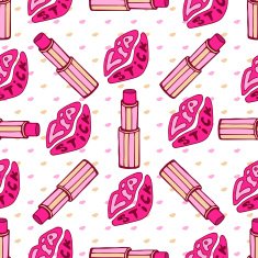 Kiss lips and pink lipstick fashion seamless pattern